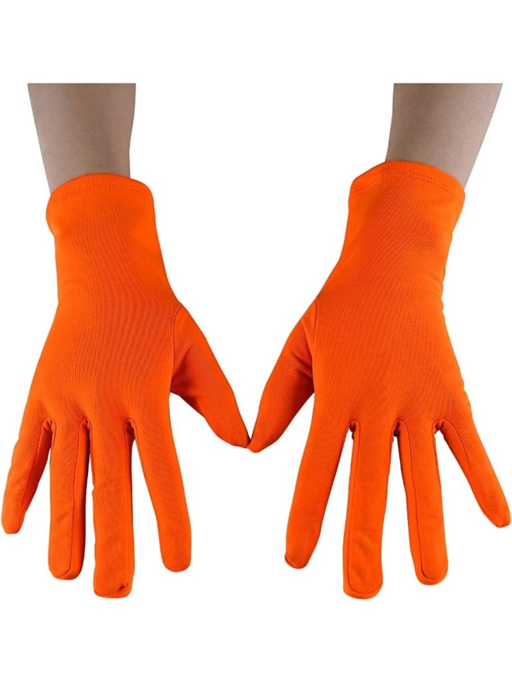 Women's Orange Full Finger Pull On Wrist Length Cuff Cotton Hand Liner Gloves
